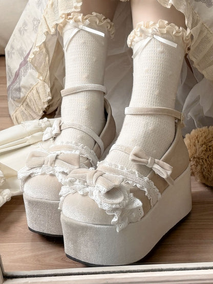 Milk Tea Sweet Lolita Platform Ear Shoes Bow Bear with