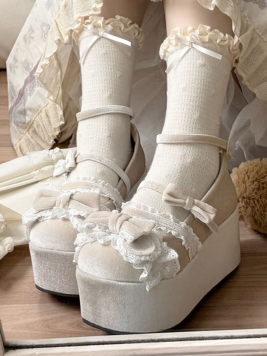 Milk Tea Sweet Lolita Platform Ear Shoes Bow Bear with