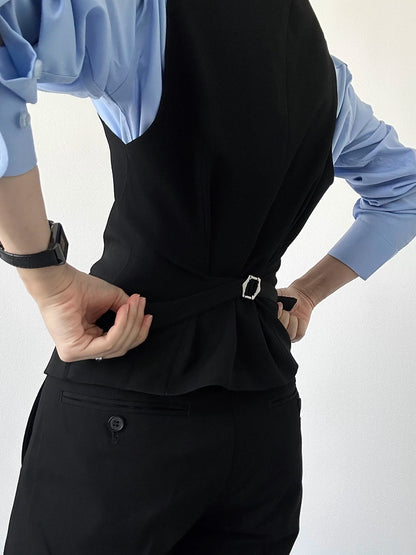V-Neck Back Ouji Black with Lolita Suit  Ties Adjustable Vest