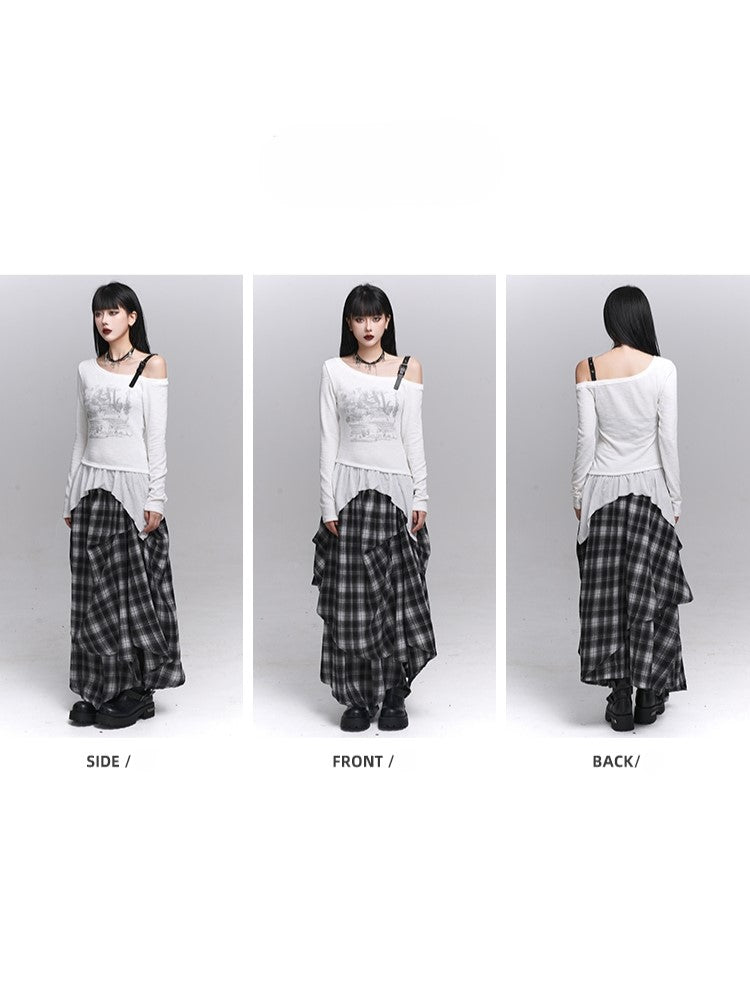 White Gothic Top Graffiti Neck with Asymmetrical Hem