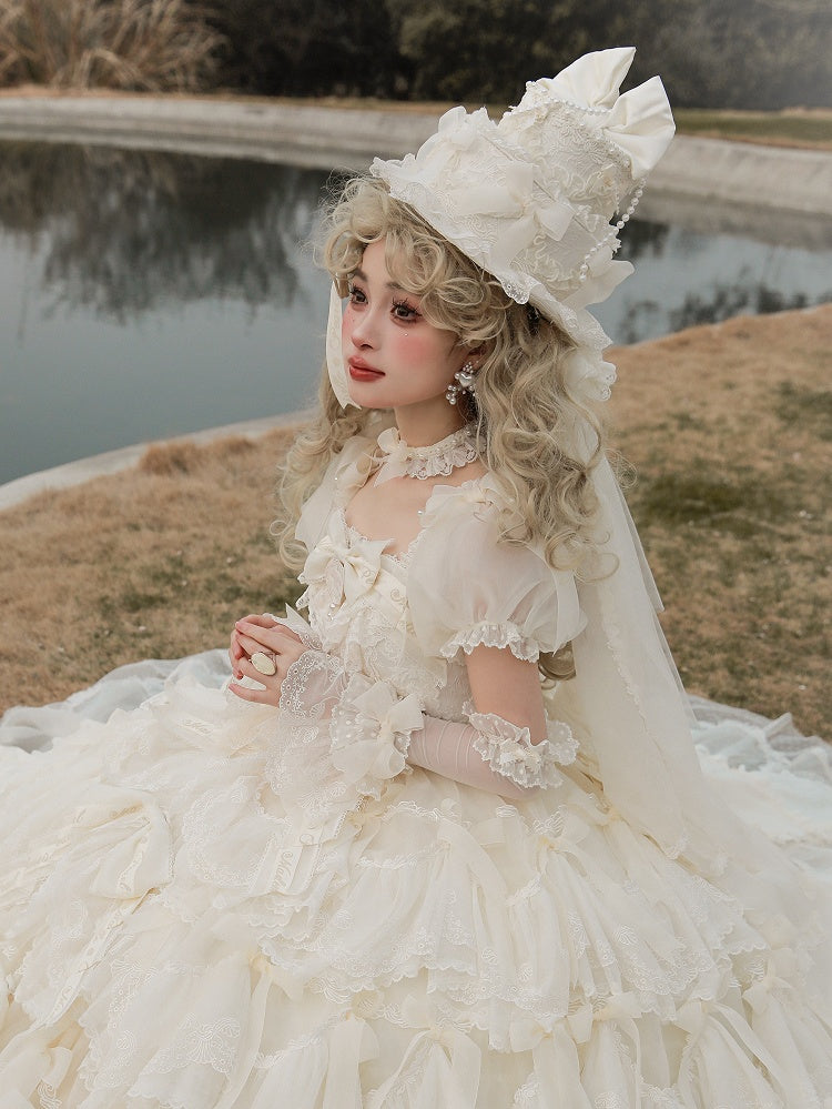 Bows Beads and Decorated Cake Hat Creamy Gorgeous