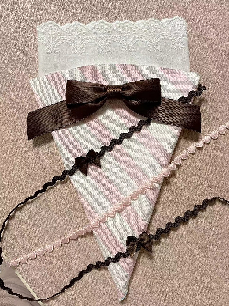 Pastry Bowknots Pink/Green with and Lolita Bag–Shaped Bag Striped Ruffles Piping Lace