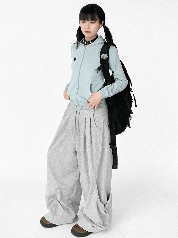 Daily Sweatpants Kwaii with Drawstring Waist Grey Elastic - Covered
