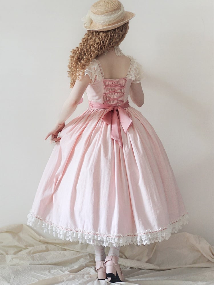Pink with Bow Details Version Lolita Elegant Classic Dress Lace Long and