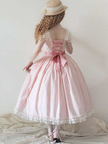 Pink with Bow Details Version Lolita Elegant Classic Dress Lace Long and