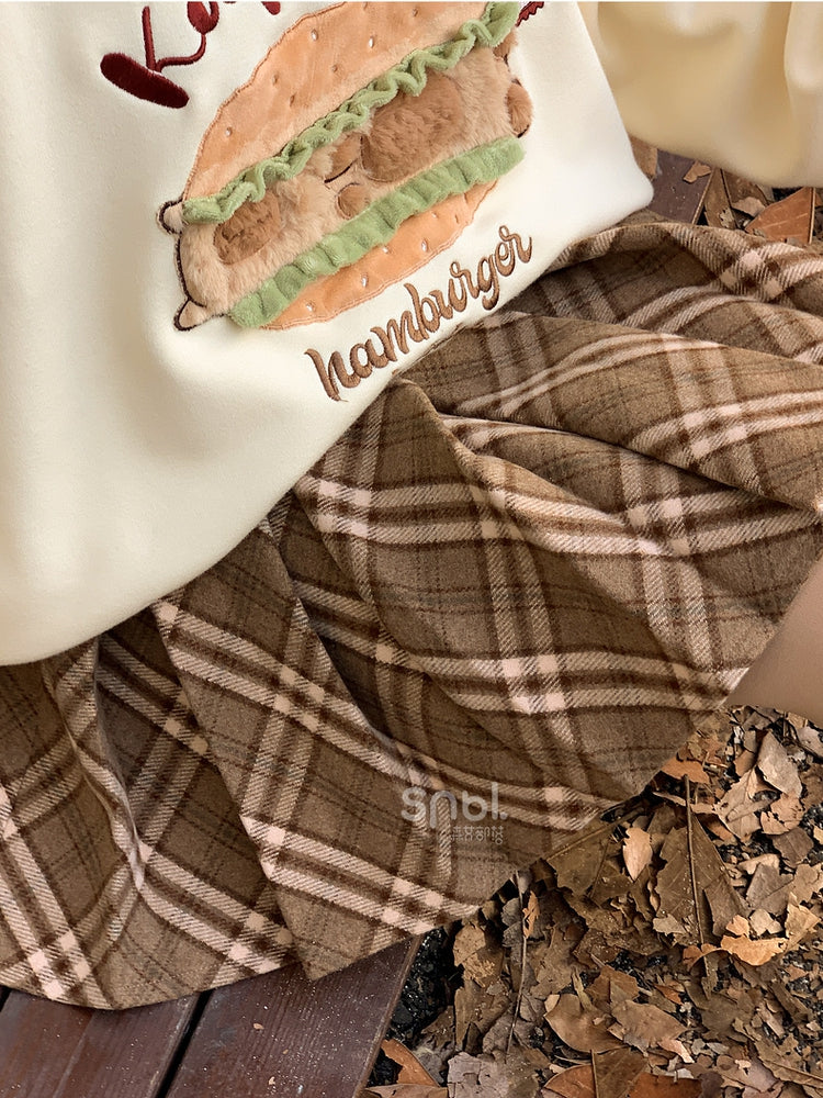 Brown High Waist Plaid Box Pleat Skirt