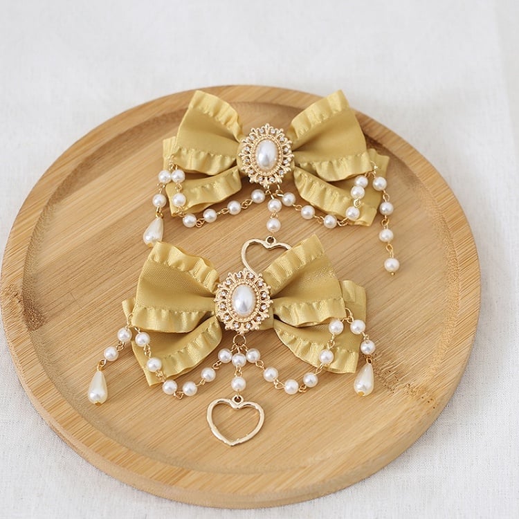 Pair 13 Bowknot Heart Chain Of Colors And Charm Hairclips Bead Gorgeous A