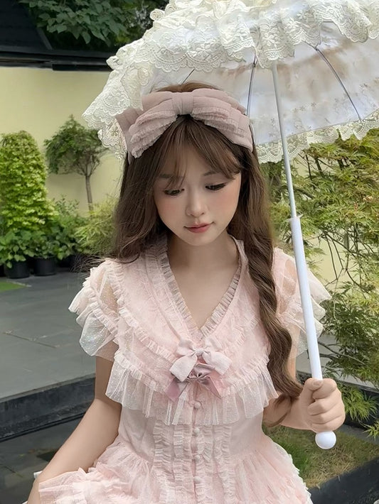 Lace Green Bow Details KC Lolita Pink/Yellow/Gray/Dark with