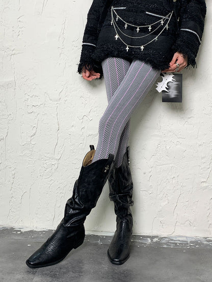 ダークパープル Y2K リップルウェーブタイツ