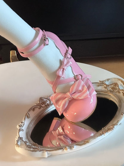 at Mid-heel Bow Dark Janes Striped Sweet - Top Mary Pink Crisscross Lolita Pattern Design
