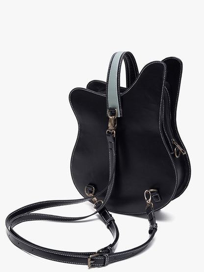 Guitar-Shaped 2-Way Chain Red With Tote Metal Bag Feather Vintage Accents