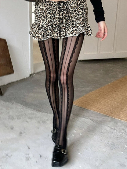 Collant Dentelle Transparent (Style Rayé Romantique Élégant)
