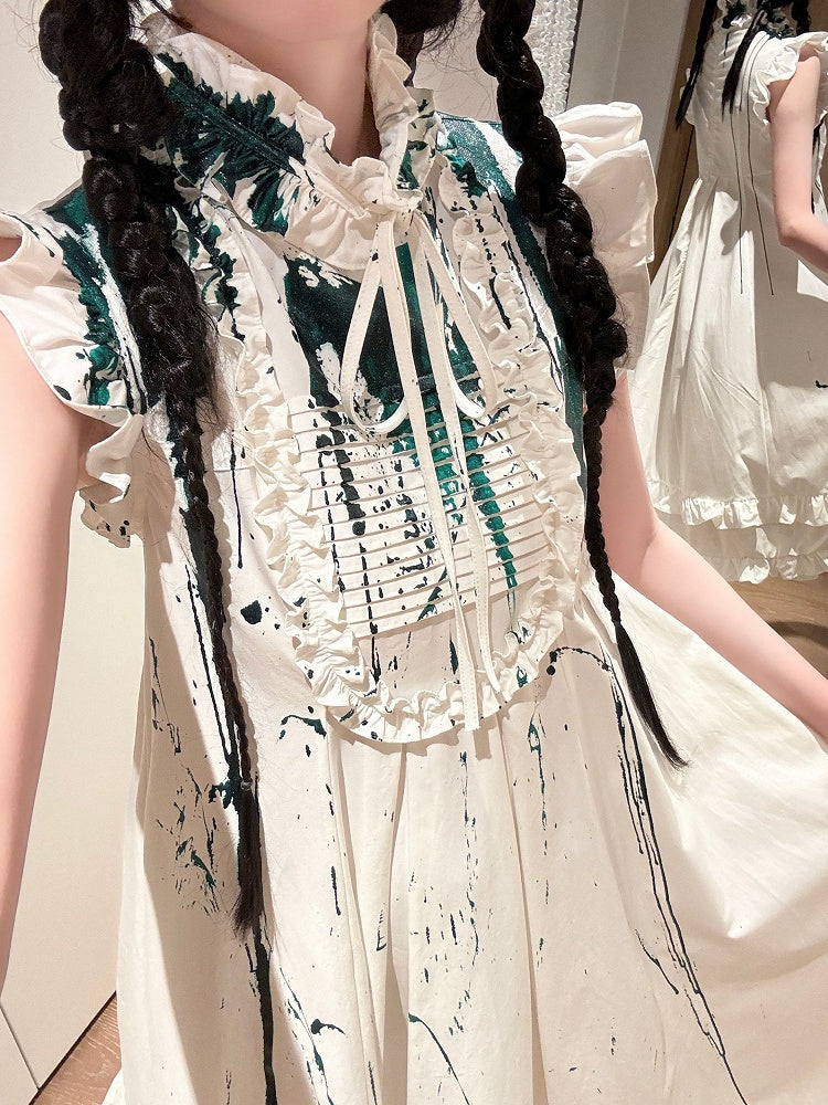 Guro Lolita Dress with Green Blood Splatter - Blossom Herald