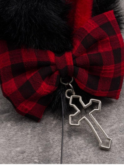 Schwarz KC Und Mit Kreuz Katze Bowknot Ohr Charme Rot Design Plaid Muster