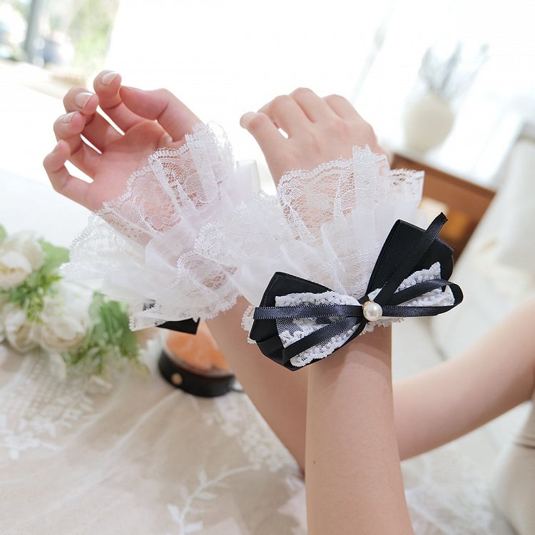 Pearl (4 Bow Wrist Colors) Lolita Lace Style Cuffs