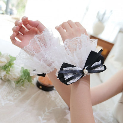 Pearl (4 Bow Wrist Colors) Lolita Lace Style Cuffs