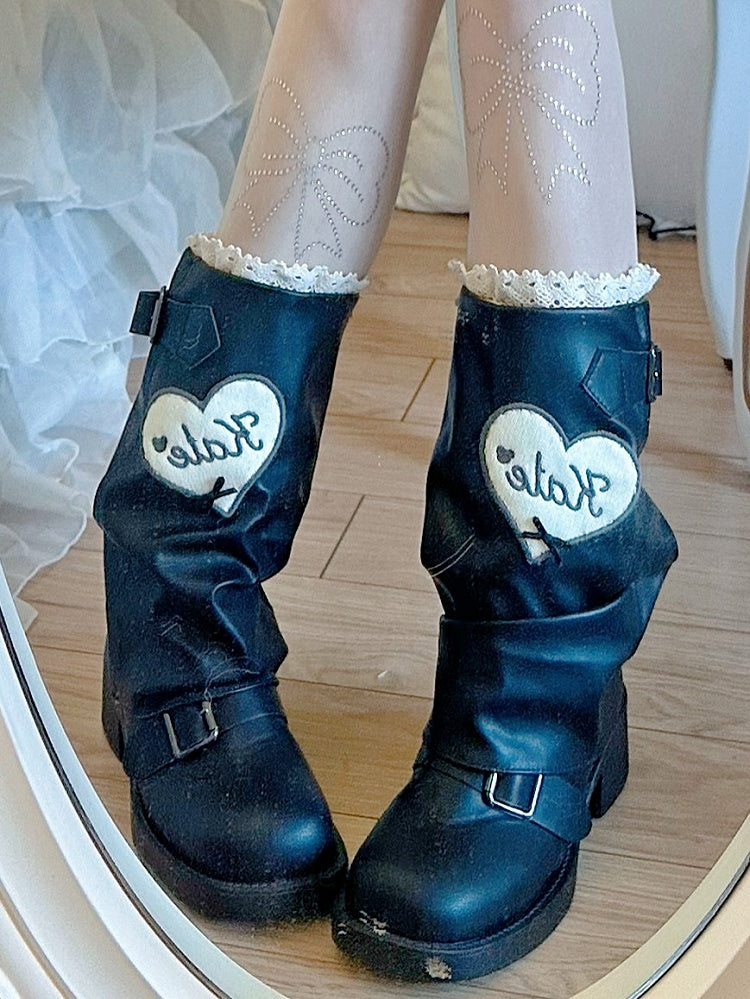 Black Lolita Patches Heart with Boots Sweet