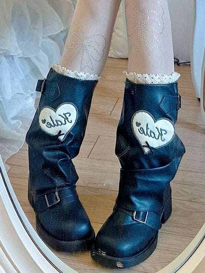 Black Lolita Patches Heart with Boots Sweet