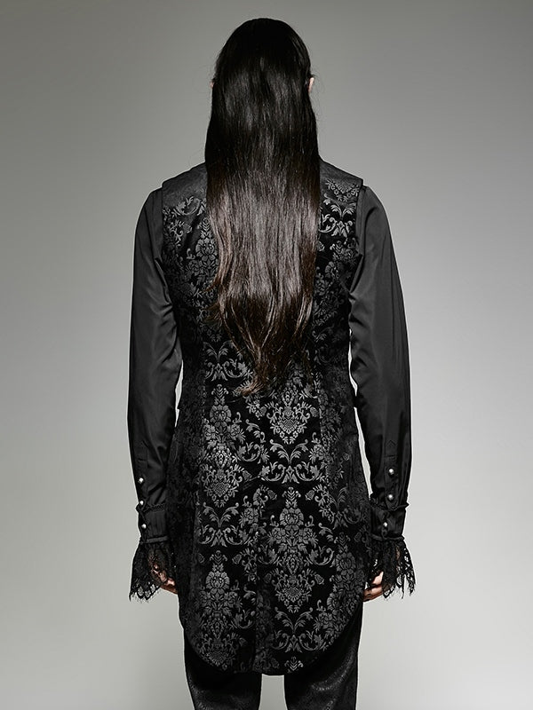 Black Men's Fake Two-Piece Swallow Tail Sleeveless Jacket