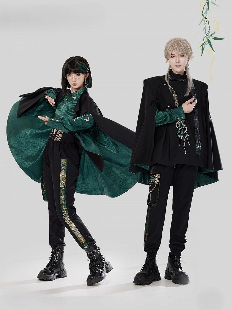 Jacquard Chinese Unisex Snakeskin Shirt Embroidery Style Green with