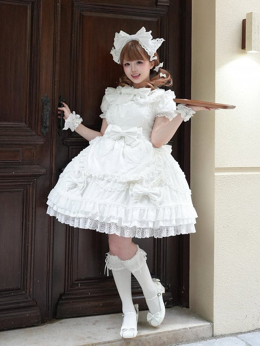 Robe Blanche Lapin OP + Tablier Cœur + Set Coiffe