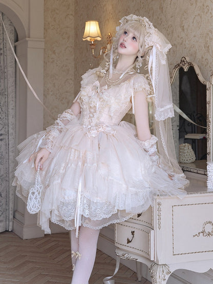 Lace Tulle Arm Sleeves with Bows - Sweetheart Macaron Lolita