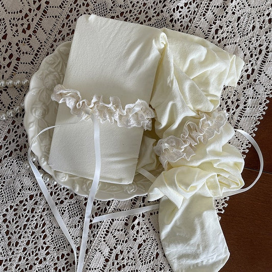 with Creamy Bowknot Tights Ribbon White Velvet Lace Trim and Decoration