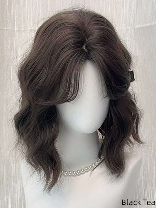 Wavy with Brown/Black Short Bangs Light Tea 30CM Curtain Wig