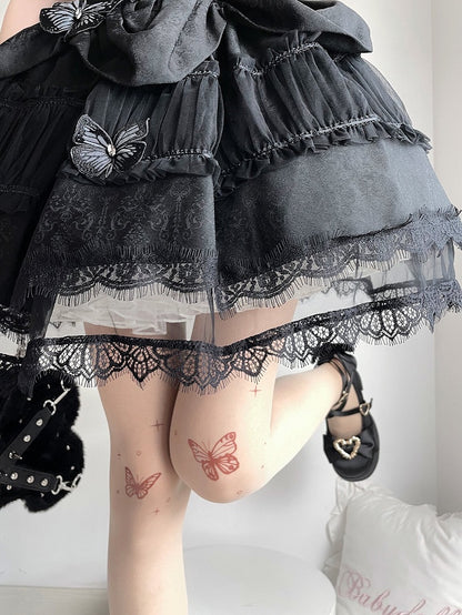 アプリコットバタフライタトゥープリントロリータタイツ