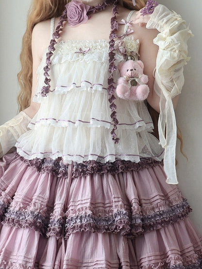 Brooch Floral Bear Purple and / Key Charms Coffee