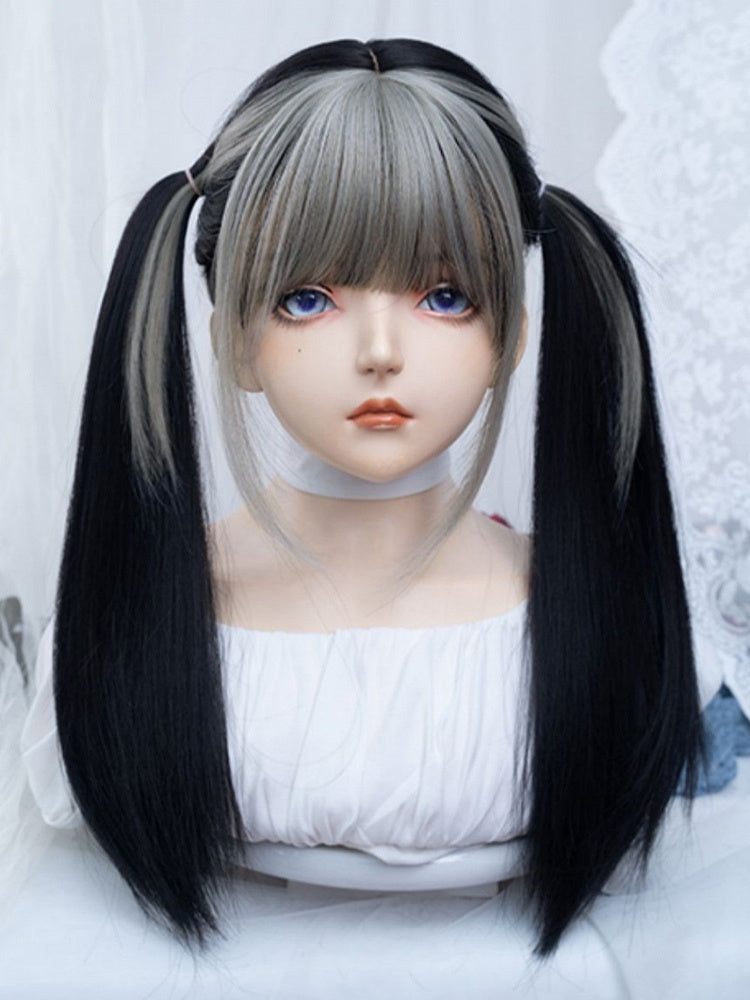 ブラック 65cm アンダーバスト丈 ストレートウィッグ シルバー フルバング