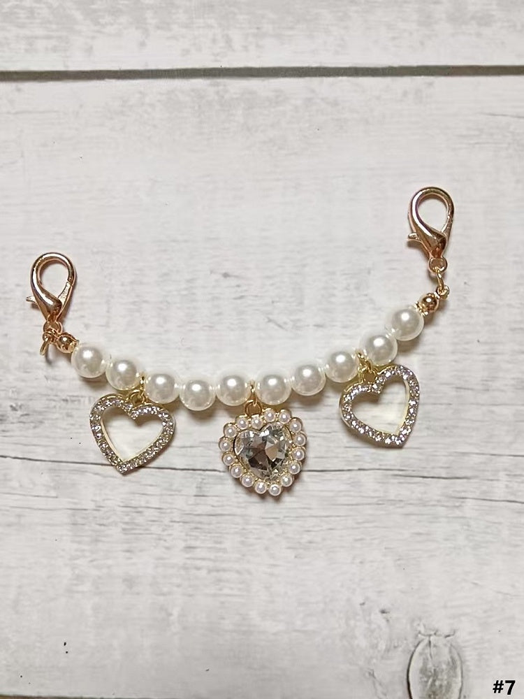 Jirai Options 7 Kei Shoe Chain Heart Pearl Color Rhinestone