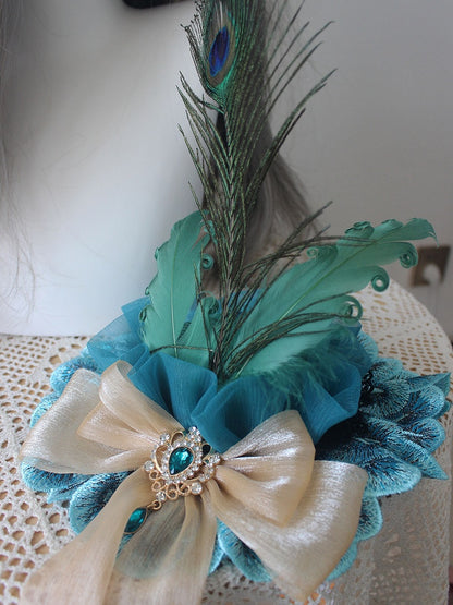 Mini Rhinestone Blue Decorated Bowknot Version Peacock Hat Design Feather Gorgeous