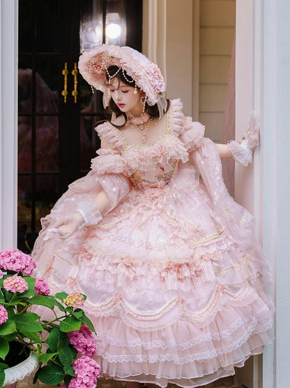 Gorgeous Lolita Length Sizes Chain and Hime Wedding Available Ankle Floral Dress Hanayome Bead Plus Pink