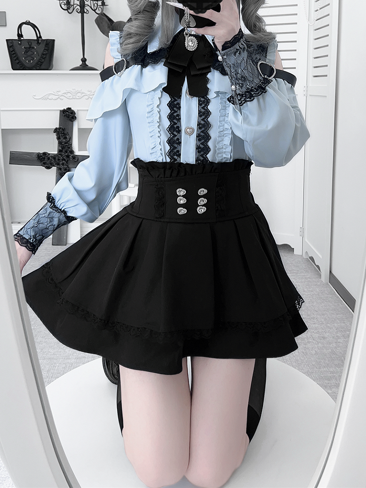 Style Blouse: Heart Blue Landmine Water Front Button