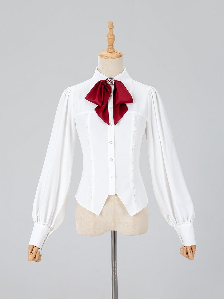 Refined White Long-Sleeve Top with Aristocratic Ouji Flair - DevilInspired Exclusive Collection