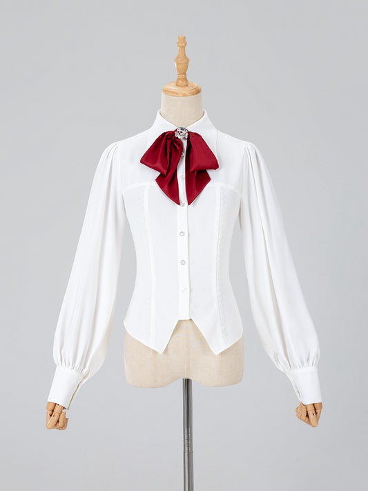 Refined White Long-Sleeve Top with Aristocratic Ouji Flair - DevilInspired Exclusive Collection