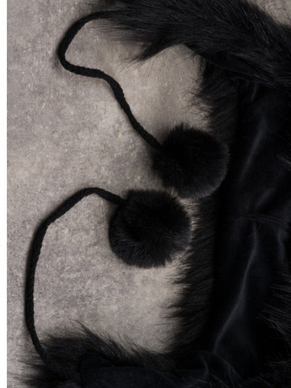 Cat Pin With Gothic Charms Bone Pompon Plush Decorated Ear Applique Skeleton Hat Black