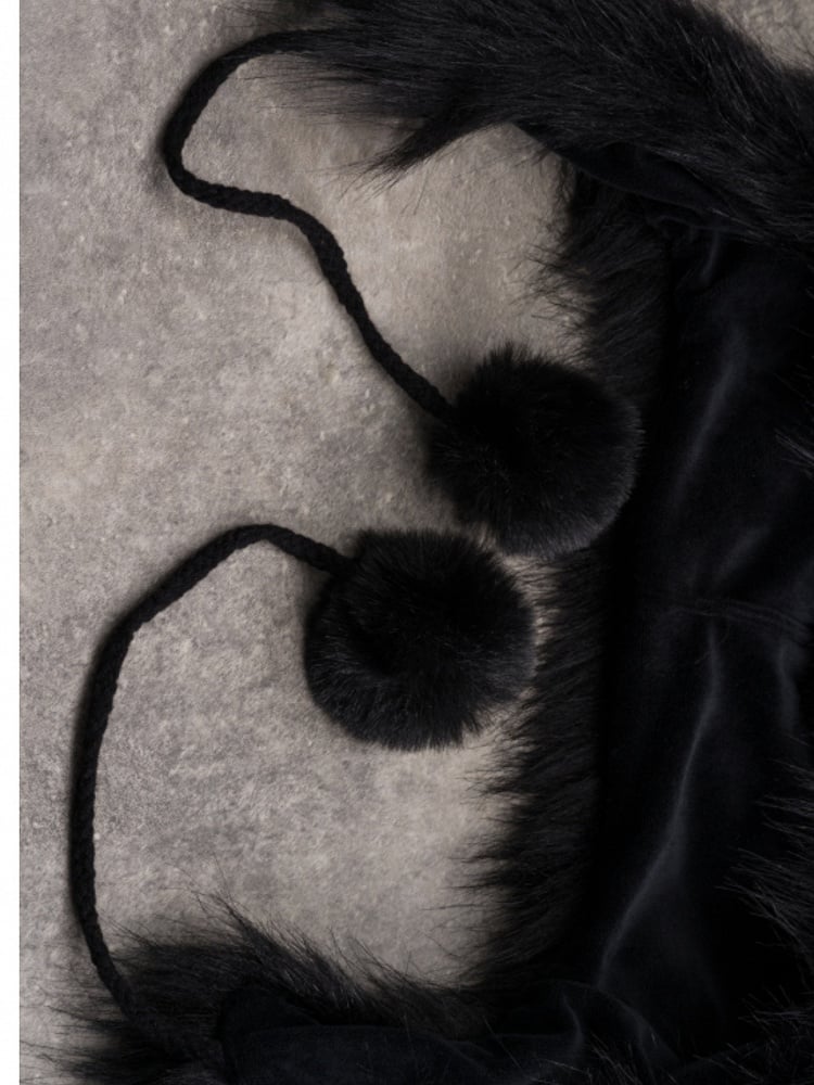 Pin With Cat Bone Pompon Applique Plush Ear Hat Decorated Charms Black Skeleton Gothic