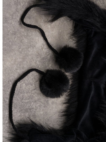 Pin With Cat Bone Pompon Applique Plush Ear Hat Decorated Charms Black Skeleton Gothic