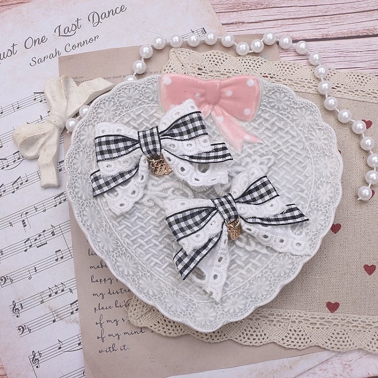 Charm 3 Lace Heart Bowknot Kei Hairclip Jirai Color Options