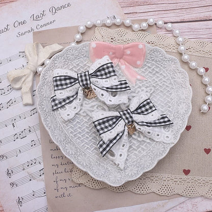 Charm 3 Lace Heart Bowknot Kei Hairclip Jirai Color Options