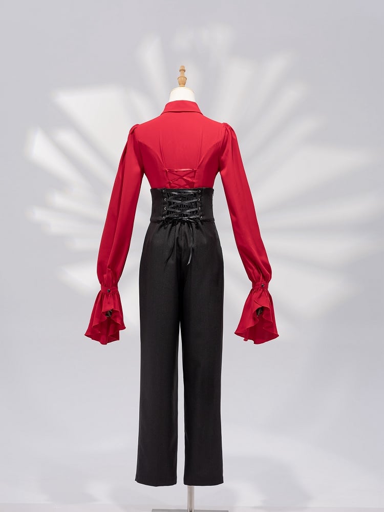 Shimmering Black High-Rise Ouji Pants with Silver Cross Buttons - DevilInspired Exclusive Collection