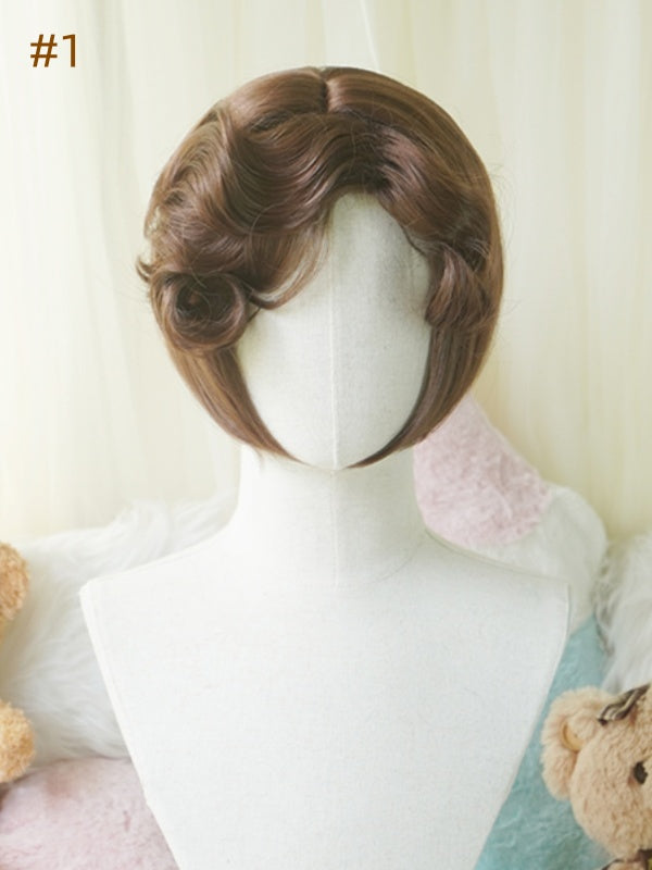 ダークブラウンのボブカットショートウィッグ（カール/フルバング付き）