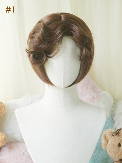 ダークブラウンのボブカットショートウィッグ（カール/フルバング付き）