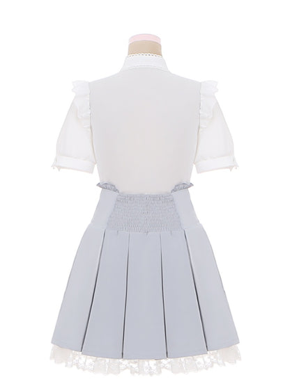 リボンタイ ホワイトレース コントラスト Kei Jirai ハートボタン パッチ付きブラウス