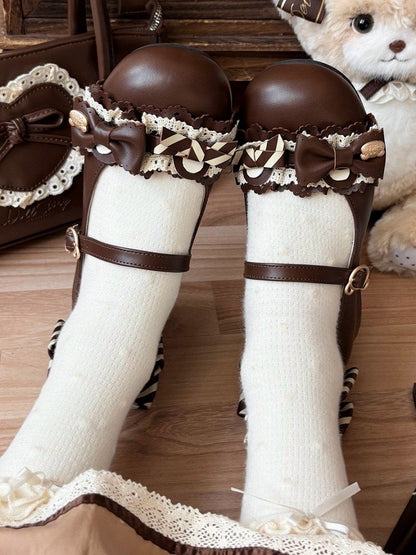 Bow Lolita Shoes Accents - Sweet Low-heel Brown