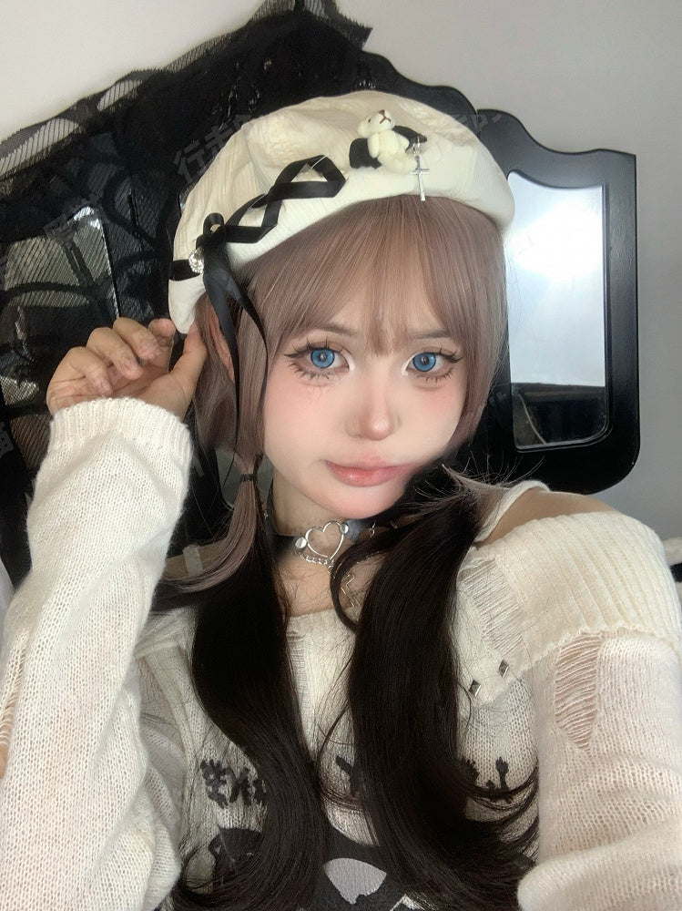 Rhinestone Plush Angel Bear Beret with Lace-up Detail