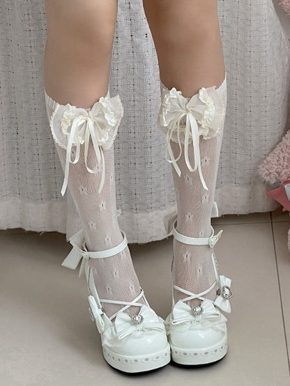 Three-Color Sheer Lolita Calf Socks with Ruffle Accents - The Private Collection of Xiaowanzi