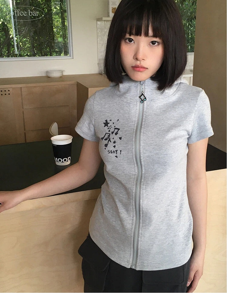 Light Hood and Music Bunny Ear Hoodie Graphic Note with Gray